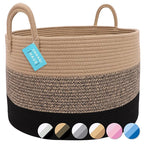 OrganiHaus Large Woven Storage Basket for Blankets and Toys 20" x 13" Inch, Rope Laundry Basket with Handles, Cushions & Pill