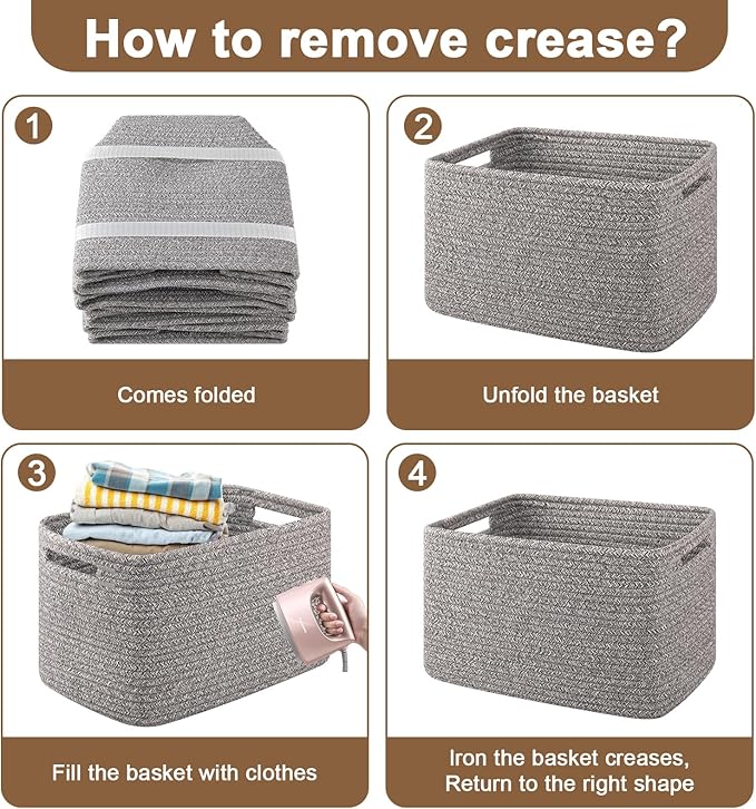 OIASKET Storage Baskets for Organizing, Woven Decorative Baskets for Shelves - Books, Towels, and Clothes, Cotton Rope Toy St