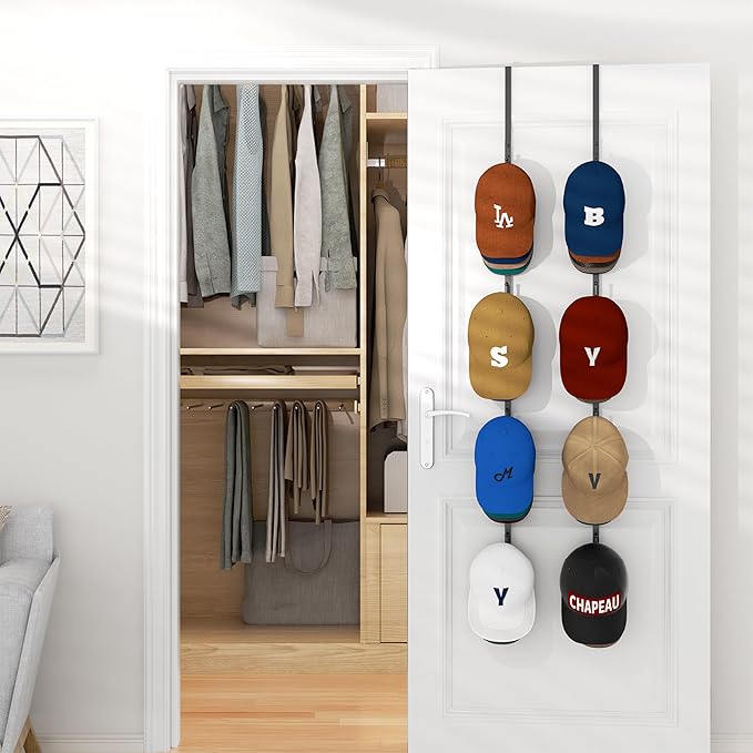 HapiRm Over Door Hat Rack - 2 Packs Hat Organizer with 8 Hooks Design, Hanging Baseball Cap Organizer Storage Holds Up to 40 