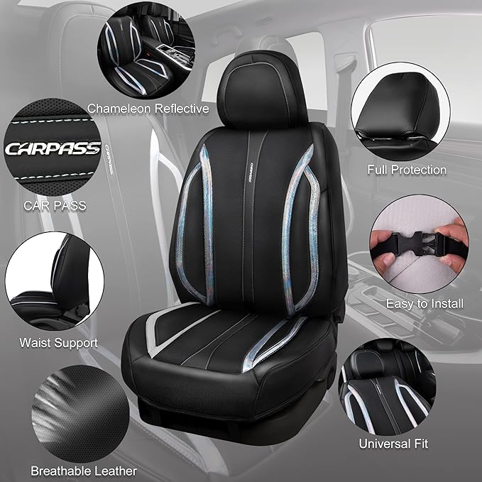 CAR PASS Nappa Leather Seat Covers, Waterproof Durable Universal fit for Women Girly SUV Truck,Anti-Slip Driver Seat Cover wi