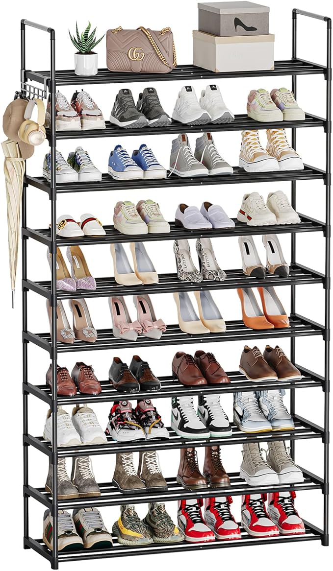 10 Tier Shoe Rack, Tall Shoe Rack for Entryway, Shoe Organizer for Closet, Shoe Storage for Front Door Entrance & Entryway, L