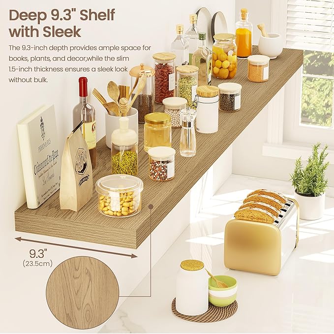 Vivelove 48 Inch Floating Shelves for Wall, 48x9 Display Shelves for Bathroom Living Room Kitchen Bedroom Office Farmhouse Ho