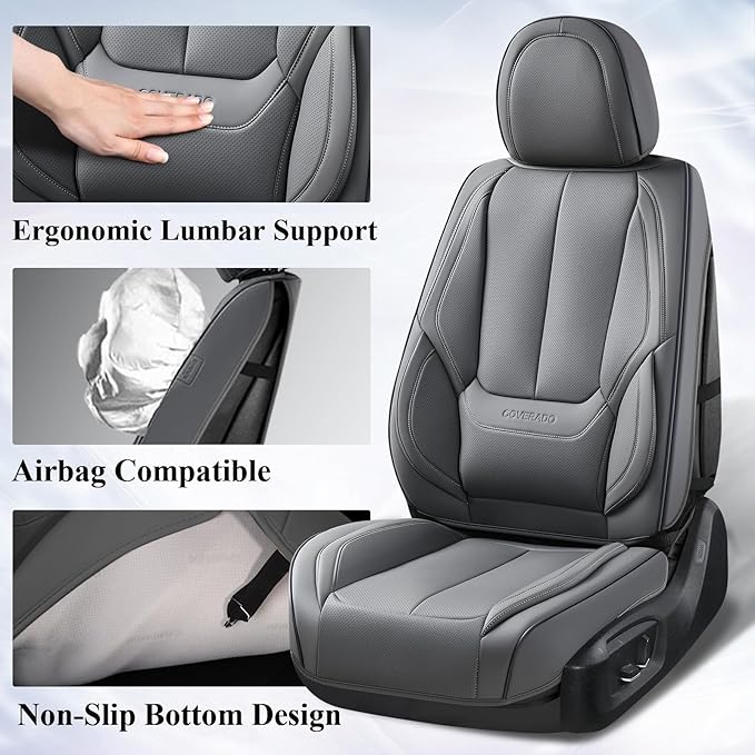 Coverado Front Seat Covers, Waterproof Nappa Leather Car Seat Cover, Sideless Car Seat Covers Front Seats, Driver Seat Cover,