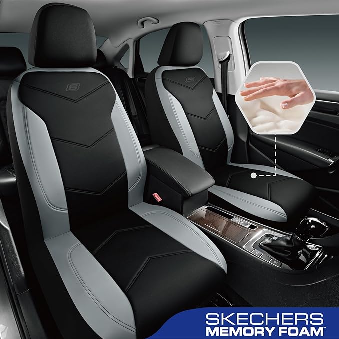 Skechers Memory Foam Seat Covers,Leather Car Seat Covers, Ultimate Comfort & Support Seat CoversFull Sets,Airbag Compatible, 