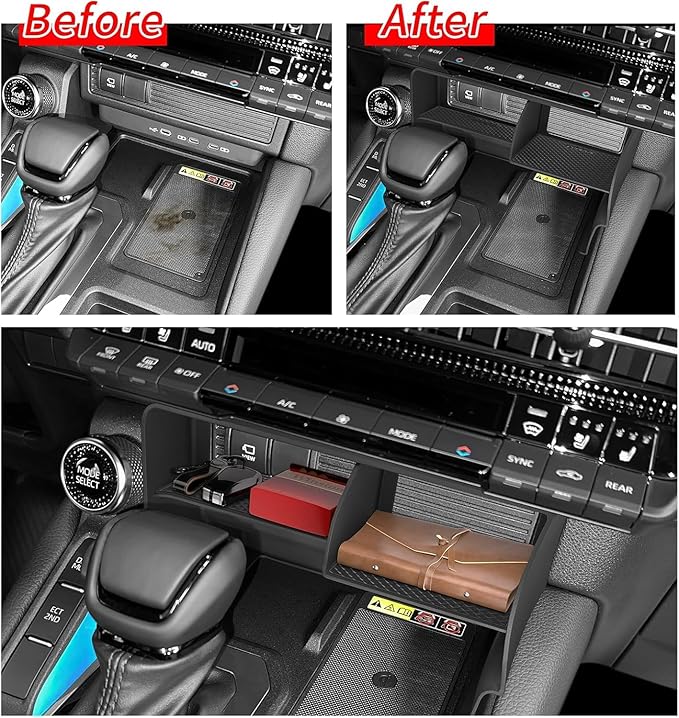 smabee for 2024 2025 2026 Toyota Land Cruiser Prado 250 Center Console Organizer + Cool Box Organizer + Wireless Charging Protective Mat 3PCS (Only Fit Cool Box & Qi Wireless Charger)