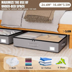 Under Bed Storage with Wheels, No Assemble Required 5.5 inches height grey under bed storage bins,Low Profile Rolling Underbe