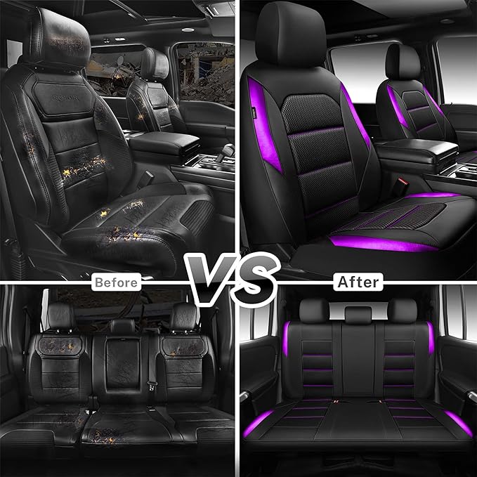 CAR PASS Memory 3D Foam Car Seat Covers Full Set,Breathable Mesh Thick Seat Covers for Car,Purple Metal Film Leather Seat Cov