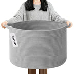 90L Extra Large Blanket Basket,Rope Woven Storage Basket with Handles, Laundry Hamper for Toys, Clothes, Pillows & Towels, Pe