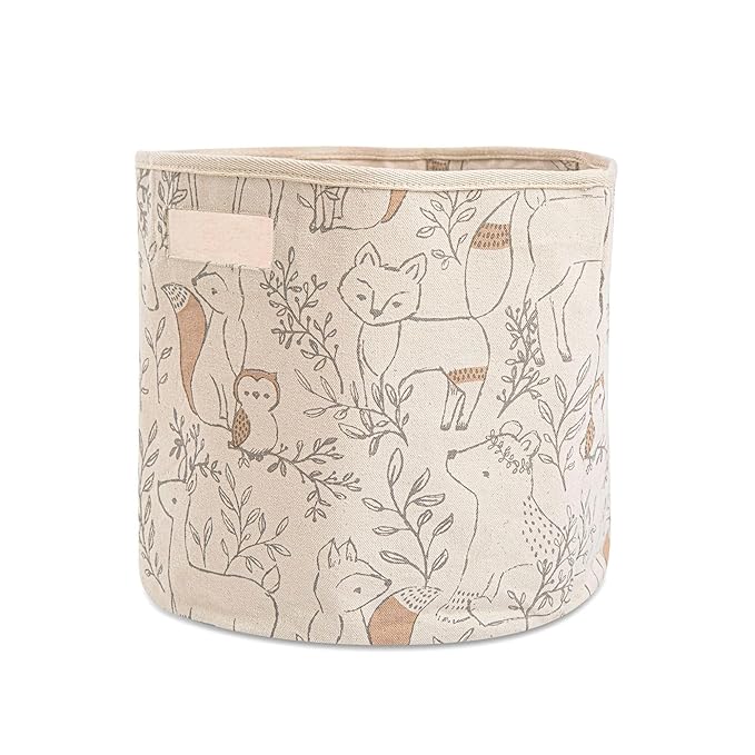 Crane Baby Fabric Round Nursery Storage Basket, Toy Storage, Woodland Nursery Decor, 13"x12", Toy Basket, Baby Storage Organi