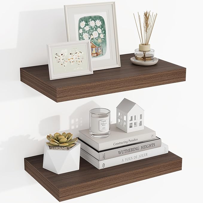 16 Inch Floating Shelves, 16"x9.25"x1.5" Inch Deep Floating Shelves for Wall, Wooden Shelves for Bathroom, Bedroom, Living Ro