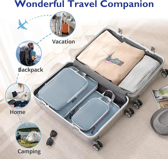 Compression Packing Cubes, 8 Set Packing Cubes for Travel Compression, Lightweight Compressible Package Organizer for Carry O