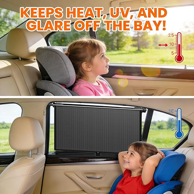 2 Pack Retractable Car Shades for Side Windows - Window Sun Shade for Car with Strong Suction Cups | Roller Shades UV Heat Block Sun Shade for Cars House Office Window (S:15.7"x17.1")
