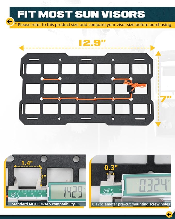 7"x13" Universal Sun Visor Organizer Rigid MOLLE Panel for Vehicle Car SUV Trucks Tactical Gears Interior Accessories