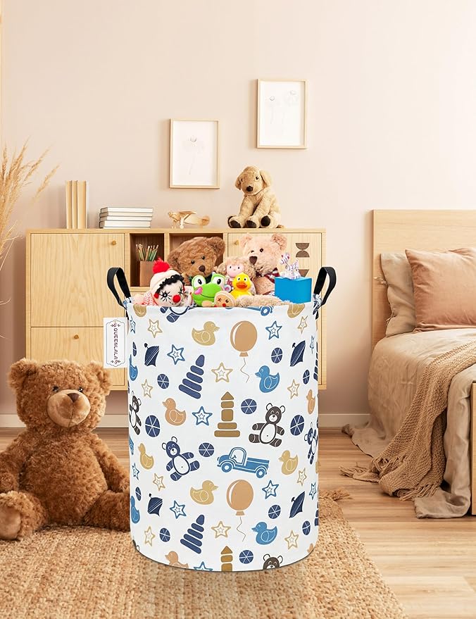 QUEENLALA Large Storage Basket,Laundry Hamper/Bathroom/Home Decor/Collapsible Round Storage Bin,Boys and Girls Hamper/Boxes/C