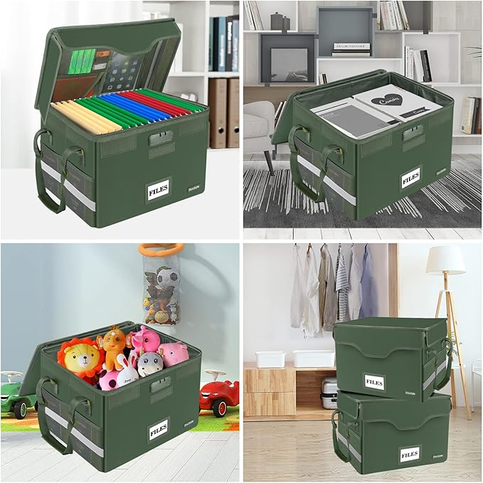 DocSafe Fireproof Document Box with Lock,File Storage Organizer with Pockets,Collapsible Portable File Box Home Office Safe F