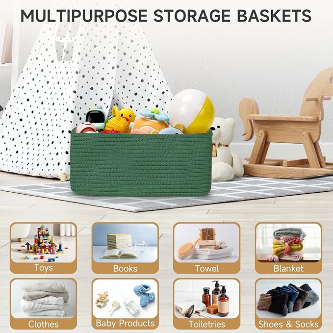 3-Pack Storage Baskets for Organizing | Woven Shelf Toy Basket | Rope Baskets for Gifts Empty | Closet Organizer Bins with Ha