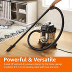 Amazon Basics Wet Dry Shop Vacuum Cleaner, 4 Gallon, 3 HP Stainless Steel, Grey/Black