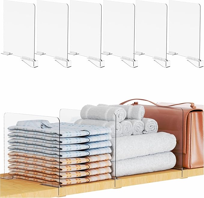 Yieach Adjustable Height Clear Shelf Dividers,6 Pack Acrylic Closet Shelf Dividers for Organization,11.1 Inch Tall Vertical P