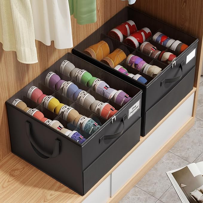 NestOrganix 2 Pack Shoe Organizer for Closet, Large Shoe Box Storage Containers, Foldable Shoe Storage Organizer Box Bin with