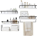 White Wood Floating Shelves Wall Mounted - 4+1 Tier Rustic Bathroom Wall Shelves Over Toilet with Wire Storage Basket and Tow