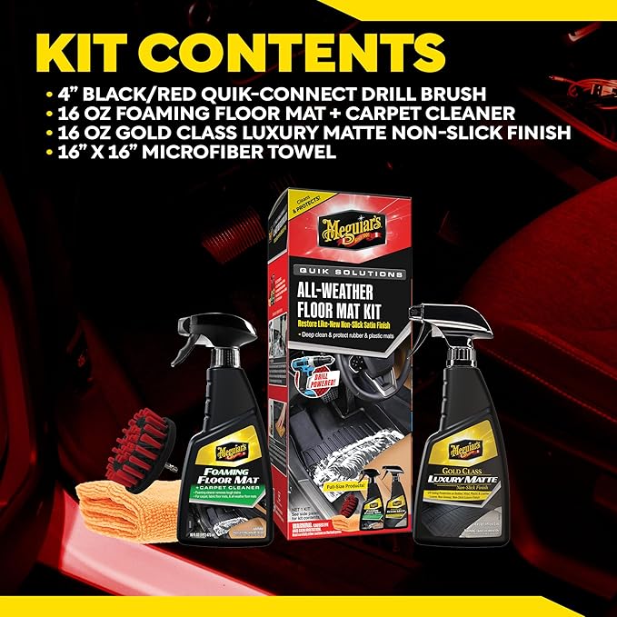 Meguiar’s Quik Solutions All-Weather Floor Mat Kit,All Weather Floor Mat Cleaner and Car Mat Protectant that Deep Cleans & Re