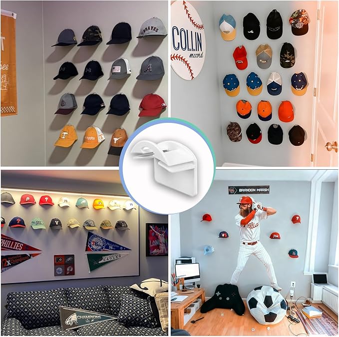 Baseball Hat Holder for Wall (White-20)