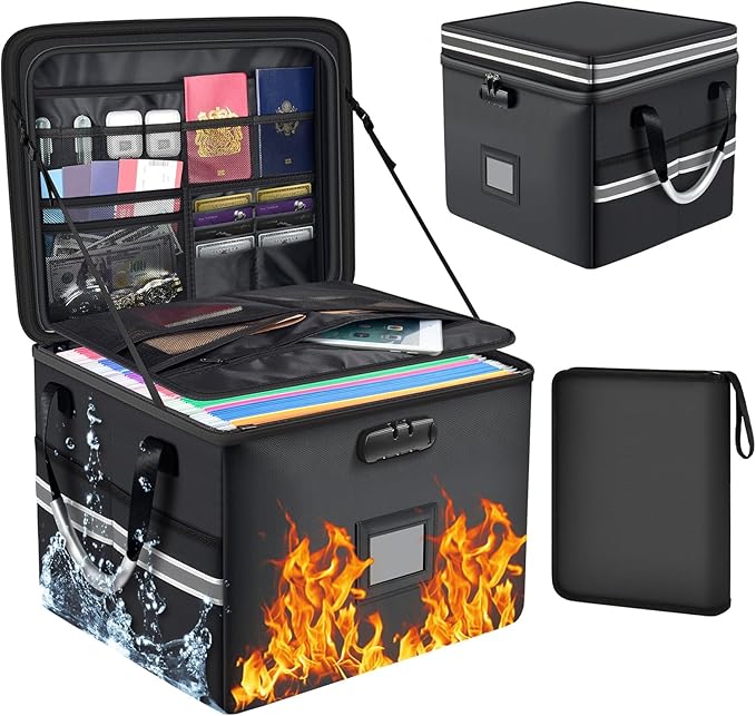 5200°F Upgraded Fireproof Document Box & Fireproof Expanding File Folder, 2 Layer File Cabinet Organizer with Lock,Collapsibl