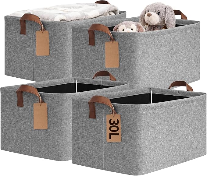 CHICVITA 4 Pack Large Storage Baskets for Shelves, Foldable Storage Bins for Clothes Towels Organization, Toy Organizer Bins 