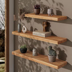 36" Rustic Elm Wood Floating Shelves, 8 Inch Deep Wall Shelves for Home Decor, Wall Mounted Floating Shelf with Invisible Bra