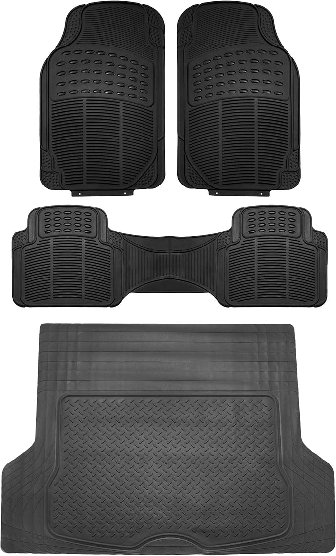 FH Group Climaproof™ Trimmable Non-Slip Vinyl Floor Mats Full Set - Universal Fit for Cars Trucks and SUVs (Black) F11306 + F16400