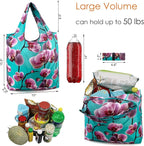 BeeGreen 12 Packs Flower Reusable Grocery Bags Reusable Tote Bags Extra Large 50LBS Cute Floral Design Foldable Reusable Bags for Women Men Lightweight Durable