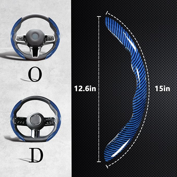 Car Steering Wheel Cover, 3 Piece Bright Carbon Fiber Steering Wheel Covers, Non-Slip Steering Wheel Cover Protector, Great Grip, Universal Car Accessories Decoration for 14.5-15 inch (Blue)