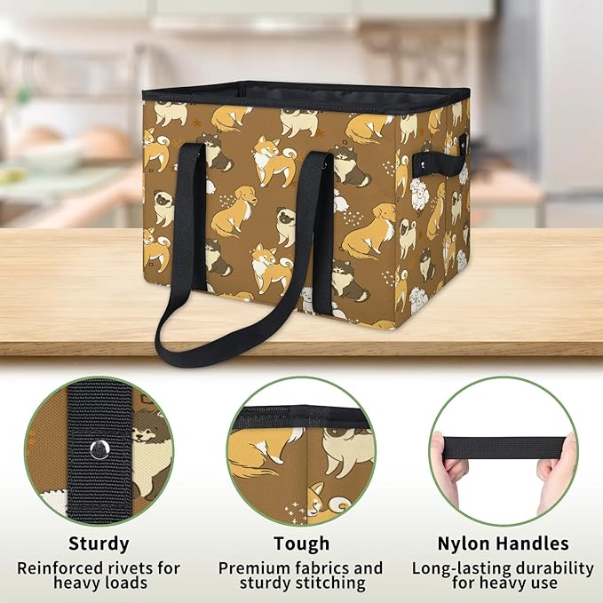 Reusable Grocery Bags Heavy Duty Shopping Bags Foldable Large Tote Bags with Long Handles & Hard Bottom