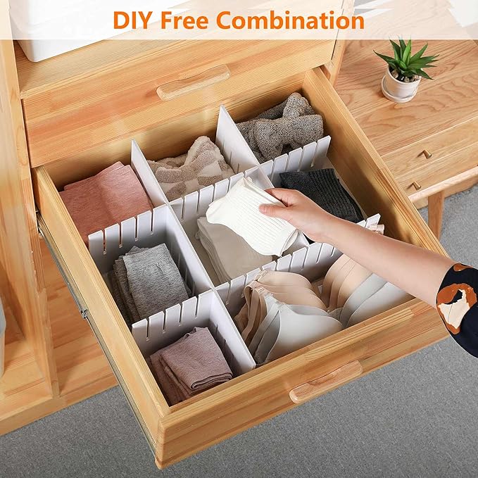 10Pcs Drawer Dividers, 15.75" x 3.55", Thick, DIY Organizer Separator, Large Adjustable Dresser Drawer Organizer for Clothes,