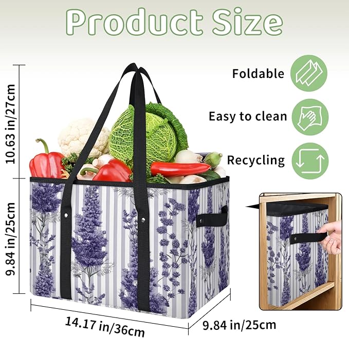 Reusable Grocery Bags Heavy Duty Shopping Bags Foldable Large Tote Bags with Long Handles & Hard Bottom