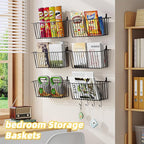 Simple Trending 6 Pack Wire Basket Wall Mount Baskets Hanging Baskets, Cabinets Organizer and Storage with Hooks for Kitchen,