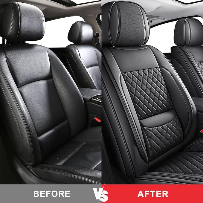 MIROZO 2PCS Front Seat Covers,Full Coverage Car Seat Covers Leather Car Seat Protector Automotive Seat Covers Universal Vehic