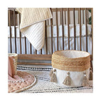 Crane Baby Boho Safari Nursery Decor Baby Storage Bin, Cotton & Jute Collapsible Fabric Basket Organizer, 13X12 Jute 13 X 12 