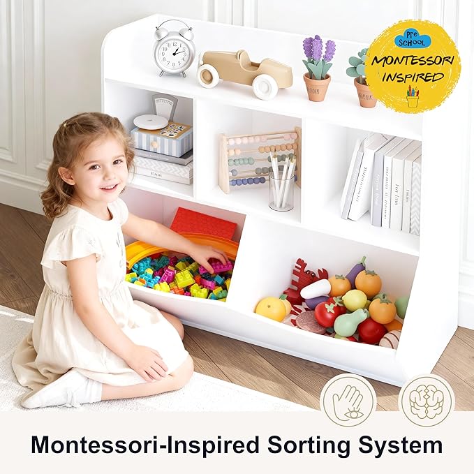 UTEX Toy Storage Organizer with Bookcase, Kid’s Multi Shelf Cubby for Books,Toys, Storage Organizer for Boys,Girls Play Room/