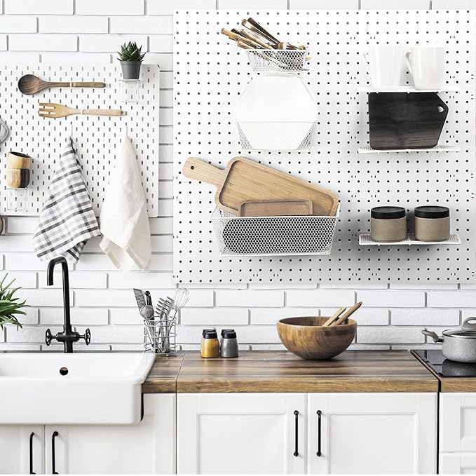Sieral 6 Pieces Pegboard Baskets Wall Mount Wire Peg Board Baskets 3 Sizes Pegboard Accessories Slatwall Bins Basket Home Gar