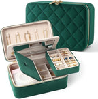 Velvet Travel Jewelry Box with Large Mirror, Double-Layer Jewelry Organizer Case for Women and Girls, Portable Storage Case w