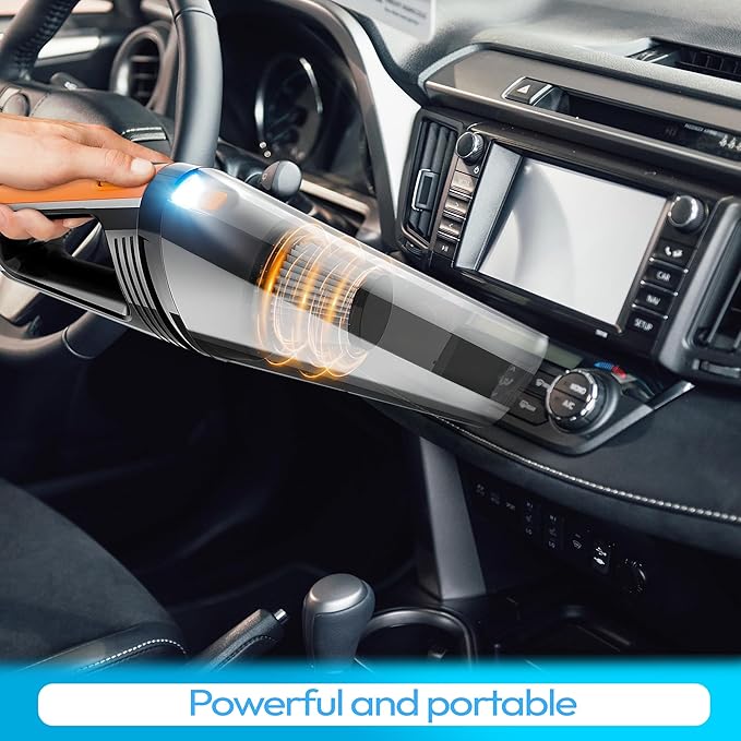 SYAYVO Portable Car Vacuum Cleaner - 8000PA/100W/DC12V Corded Vacuum Cleaner Handheld Vacuum with Attachments, LED Light Clea