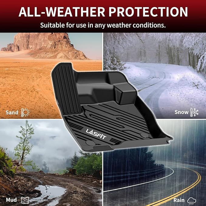 LASFIT Floor Mats for Ford Edge 2015-2024 SE/SEL/SEL Plus/Sport/ST/ST-Line/Titanium, Custom Fit TPE Car Floor Liners, 1st & 2nd Row All Weather Protector, 3pcs Black
