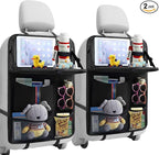 TCJJ Car Seat Organiser, Car Organiser Back Seat for kids, Car Backseat Seat Kick Protector with Tray and Touch Screen Tablet Storage Pockets Black/2 Pack
