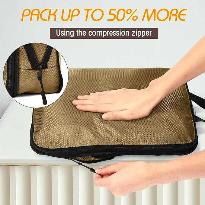 5 Pack Compression Packing Cubes for Travel Space Saving Cubes Luggage Organizer for Suitcase(Apricot,Mixed)