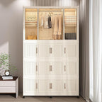 Portable Wardrobe Closet with Magnetic Doors, Foldable Armoire Wardrobe Closet with 1 Hanging Rod, 17 Cubes and 6 Hangers, Be