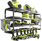 MOOMSINE 4 Layer Power Tool Organizer Wall Mount, Battery Tools Holder with Charging Station Shelf, Cordless Drill Hanger Sto
