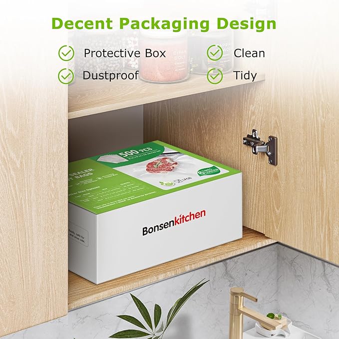 Bonsenkitchen Precut Vacuum Sealer Bags, 500 Pint 6" x 9" Food Sealer Bags,Commercial Grade, BPA Free, Heavy Duty, Customized
