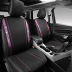 CAR PASS Leather Bling Diamond Car Seat Covers 2 Front Interior Sets, Waterproof Universal Shining Glitter Crystal Sparkle Fit for Automotive Truck SUV Cute Women Girl, Black Pink Rhinestones