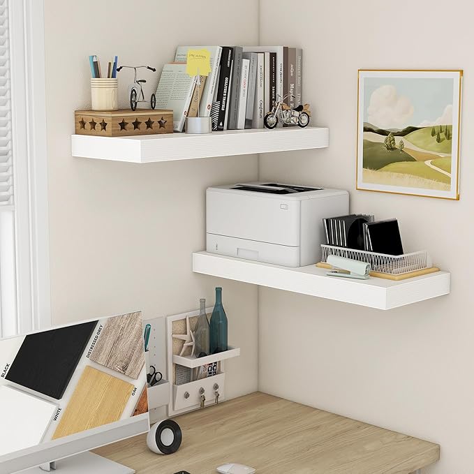 30 Inch Floating Shelves | 12 Inch Deep White Floating Shelves Set of 2 | 30" W x 12" D Rustic Wood Shelves for Wall | Deep W
